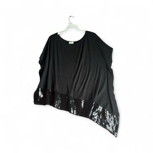 Jaclyn Smith Black Sequin Chiffon Whimsigoth Poncho Round Neck Top SZ S Pre-love